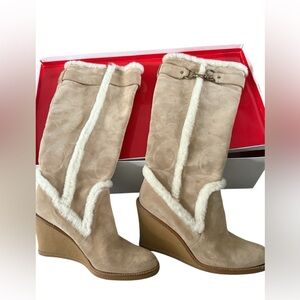 Coach tan with white faux fur tan boots size 10
